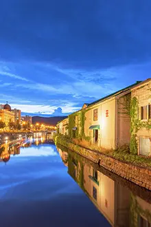 Warehouse District Prints: Warehouse District and Otaru Canal at dusk, Otaru, Hokkaido, Japan