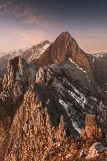 Garfagnana Prints: The warm light of the sunset hit the Mt. Macina and the Apuan Alps during winter, Tuscany