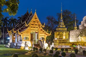 Guilded Prints: Wat Phra Singh (Gold Temple) at night, Chiang Mai, Northern Thailand, Thailand