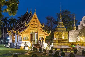 Shrine Collection: Wat Phra Singh (Gold Temple) at night, Chiang Mai, Northern Thailand, Thailand