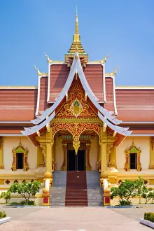 Lao Pdr Prints: Wat Thatluang Neua, residence of supreme patriarch of Laos Buddhism, Vientiane, Laos
