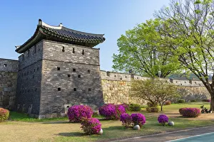 City Walls Prints: Watchtower on city walls of Hwaseong Fortress (UNESCO World Heritage Site)