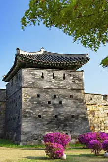 City Walls Prints: Watchtower on city walls of Hwaseong Fortress (UNESCO World Heritage Site)