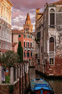 San Polo Prints: Water canal at sunset, Sestiere San Polo, Venice, Veneto, Italy