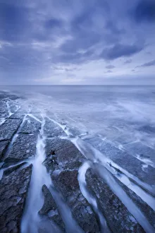 Southwest Prints: Water channels among the rocky ledges at Kilve, Somerset, England. Winter (February) 2010