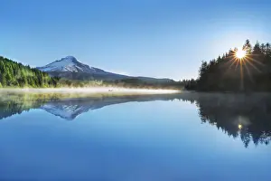 Mount Hood Prints: Water impression mirroring of Mount Hood in Trillium Lake - USA, Oregon, Clackamas