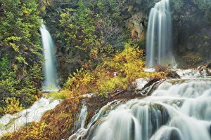 Mixed Forest Prints: Water impression at Panda Waterfall - China, Sichuan, Jiuzhaigou, Panda Waterfall