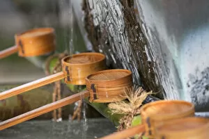Water ladles at Kushida Shrine, Fukuoka, Kyushu, Japan