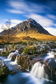 Waterfall and Buachaille Etive Mor, Glen Coe, Highland Region, Scotland