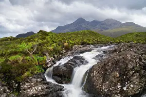 Long Exposure Prints: Waterfall against Cuillin mountain range on Allt Dearg Mor stream