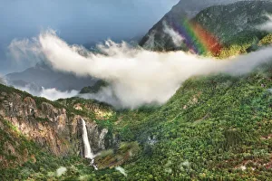 Mixed Forest Prints: Waterfall Feigumfossen and rainbow - Norway, Sogn og Fjordane, Sognefjord, Feigumfossen