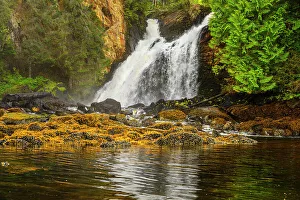 Tidal Zone Prints: Waterfall flowing into Shrimp Bay, Shrimp Bay, Alaska, USA
