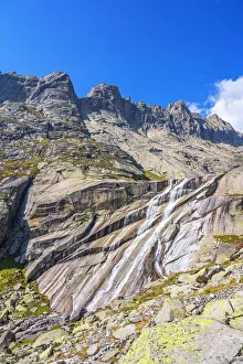 Alpen Prints: Waterfall with Gelmerhorner, Urner Alps, canton Berne, Switzerland