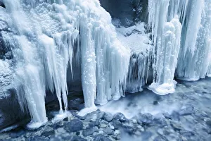 Brook Prints: Waterfall with icicles in winter - Germany, Bavaria, Upper Bavaria