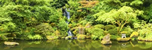 Pacific Northwest Prints: Waterfall in Japanese Garden, Portland, Oregon, USA
