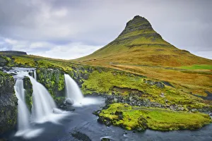 Rock Cliff Prints: Waterfall Kirkjufoss and Kirkjufell - Iceland, Western Region, Snaefellsness