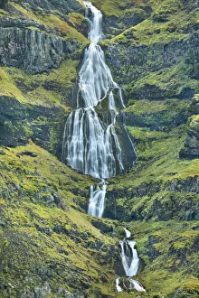 Rock Cliff Prints: Waterfall near Brimisvellir - Iceland, Western Region, Snaefellsness, Brimisvellir