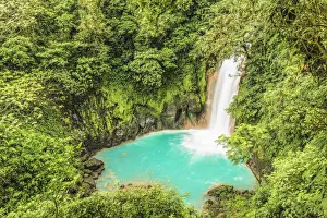 Guanacaste Prints: Waterfall at Rio Celeste, Parque National Volcan Tenorio, Alajuela, Costa Rica