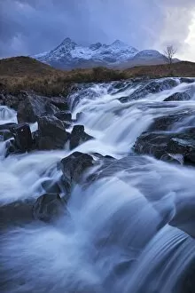 Waterfall on the River Sligachan with Sgurr nan Gillean mountain in the background
