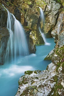 Waterfall in Soca canyon - Slovenia, Primorska, Soca, Velika Korita - Alps, Julian Alps