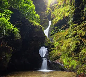 Glen Prints: Waterfall at St Nectans Kieve, Threthevy, Tintagel, Cornwall, England, United Kingdom