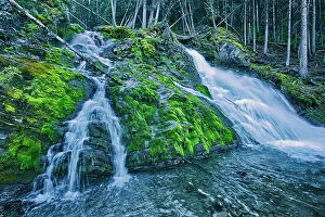 Images Dated 14th June 2023: Waterfall on trail along Upper Kananaskis Lake Kananaskis Coutnry, Alberta, Canada