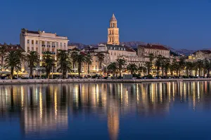 Waterfront with Cathedral of St. Domnius in the background, Split, Dalmatia, Croatia