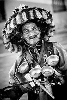 Marrakech Prints: Waterseller wearing traditional clothing, Djemma el Fna, Marrakech, Morocco
