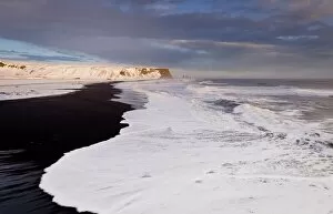 Waves breaking on Reynisfjara black beach, Vik, southern Iceland, Europe