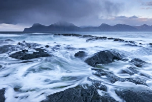 Eysturoy Prints: Waves crash against the black basalt rocky shores of Gjogv, Eysturoy, Faroe Islands