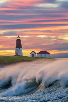 Waves at Point Judith Lighthouse at sunrise, Narragansett Bay, Point Judith, Rhode Island, USA waves point judith lighthouse sunrise