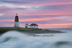 Windy Prints: Waves at Point Judith Lighthouse at sunrise
