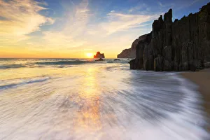 Waves at sunset on the Beach of Masua, Iglesias, Sud Sardegna province, Sardinia
