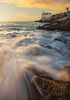 Castello Prints: Waves during sunset at Castello del Boccale, Livorno, Tuscany, Italy