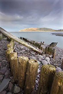 Weathered wooden groynes on Porlock Beach, Exmoor National Park, Somerset, England. Winter (February) 2010