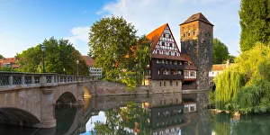 Traditional Building Prints: Weinstadel and Maxbrucke along River Pegnitz, Nuremberg, Bavaria, Germany