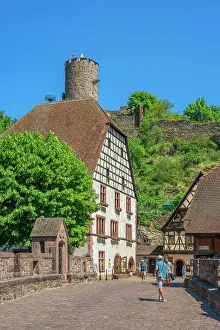 Haut Rhin Prints: Weir bridge above river Weiss at Kaysersberg with Kaysersberg castle