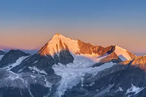 Alpinism Prints: Weisshorn East face at sunrise from Nadelgrat. Zermatt valley, Canton Vallese, Alps