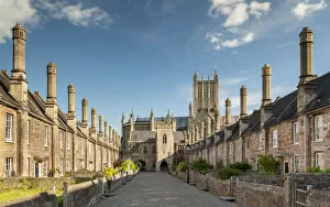 Images Dated 1st May 2020: Wells Cathedral rising above Vicars Close in the city of Wells, Somerset, England