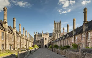 Wells Cathedral rising above Vicars Close in the city of Wells, Somerset, England Wells Cathedral rising above Vicars Close in the city of Wells, Somerset, England