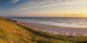 Deckchairs Prints: Wenningstedt beach at sunset, Sylt, Schleswig Holstein, Germany