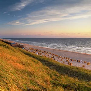 Deckchairs Prints: Wenningstedt beach at sunset, Sylt, Schleswig Holstein, Germany