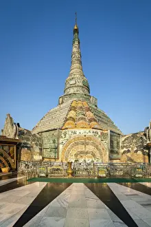 Stupas Prints: Werawsana Jade Pagoda (AKA Verochana Jade Pagoda) against clear blue sky, Amarapura