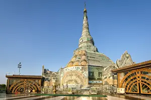 Werawsana Jade Pagoda (AKA Verochana Jade Pagoda) against clear blue sky, Amarapura