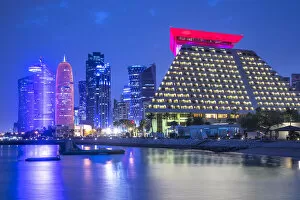 Images Dated 15th April 2019: West Bay skyline with Burj Doha & Sheraton Grand Hotel, Doha, Qatar