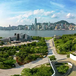 West Kowloon Cultural District and skyline of Hong Kong Island, Kowloon, Hong Kong