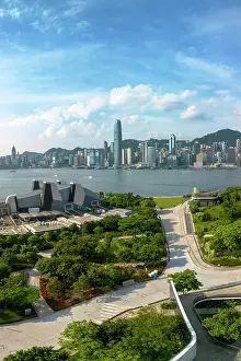 West Kowloon Cultural District and skyline of Hong Kong Island, Kowloon, Hong Kong