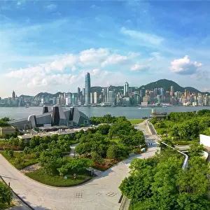 West Kowloon Cultural District and skyline of Hong Kong Island, Kowloon, Hong Kong