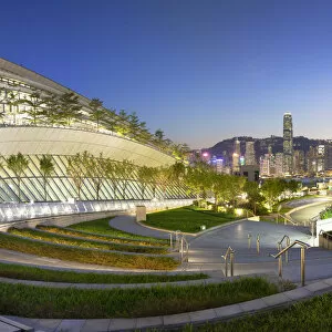 Aedas Gallery: West Kowloon High Speed Rail Station and skyline at dusk, Kowloon, Hong Kong