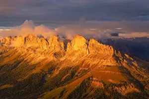 Fiemme Valley Prints: West wall of Roda de Vael and Catinaccio group at sunset from Latemar summit